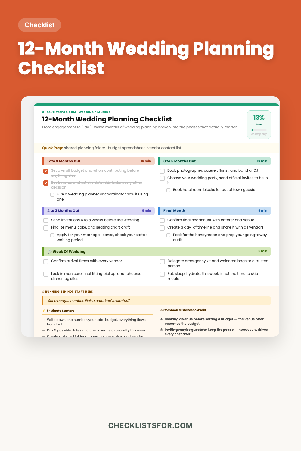 12-Month Wedding Planning Checklist