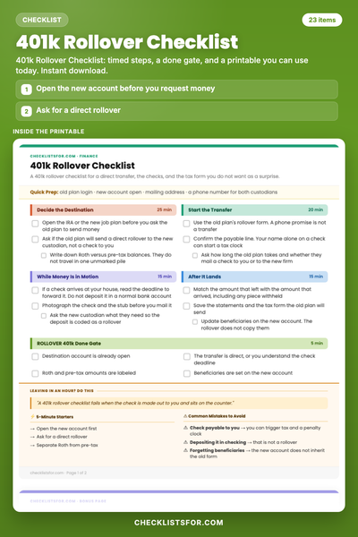 401k Rollover Checklist