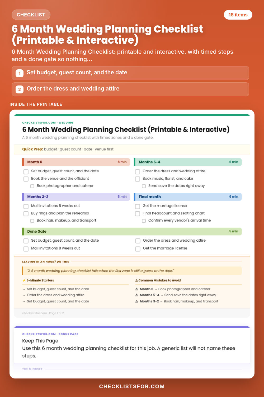 6 Month Wedding Planning Checklist (Printable & Interactive)