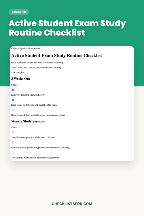 Active Student Exam Study Routine Revision Checklist cover