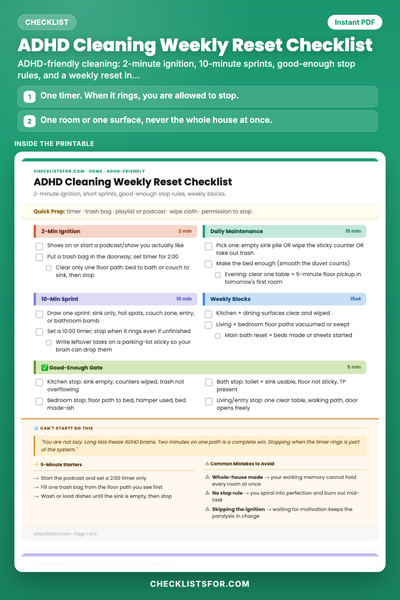 ADHD Cleaning Weekly Reset Checklist
