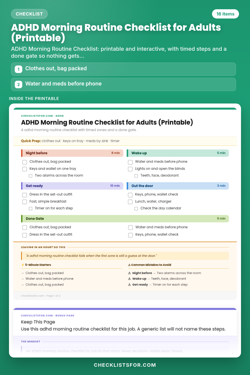 ADHD Morning Routine Checklist for Adults (Printable)