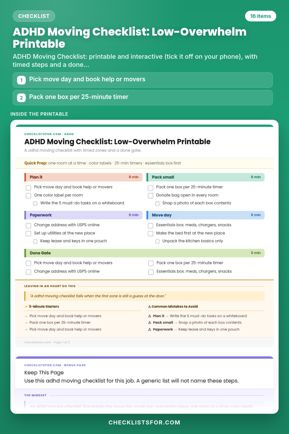 ADHD Moving Checklist: Low-Overwhelm Printable