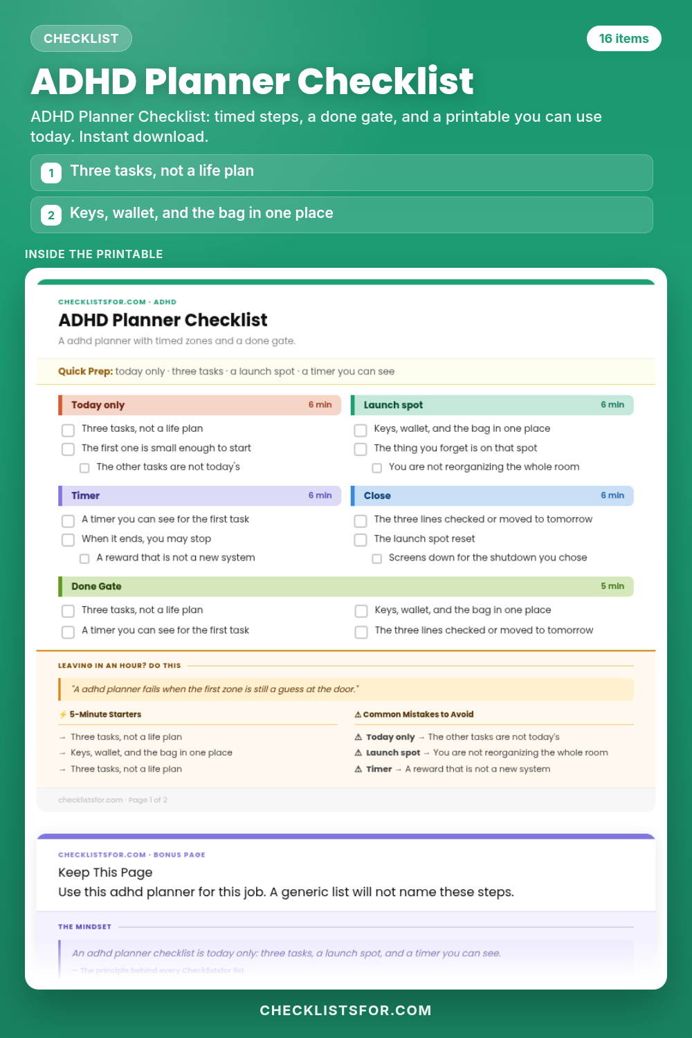 ADHD Planner Checklist cover, interactive checklist