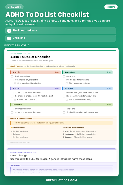 ADHD To Do List Checklist cover, interactive checklist