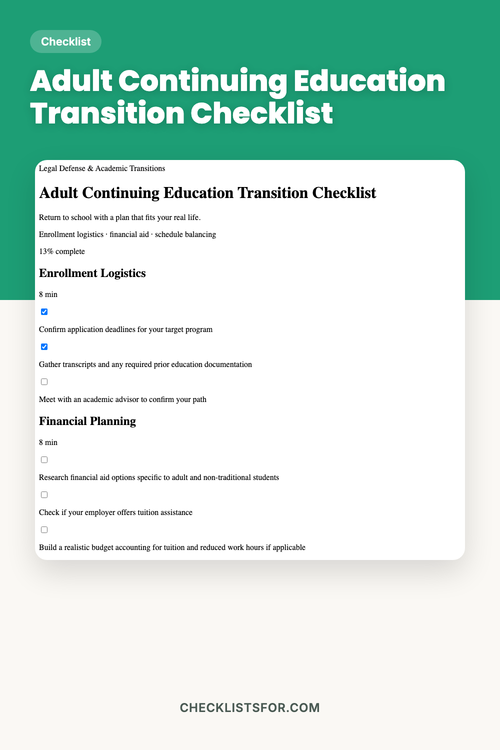Adult Continuing Education & Back-to-School University Transition Checklist cover