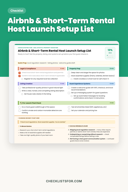 Airbnb & Short-Term Rental Host Launch Setup List cover, interactive checklist