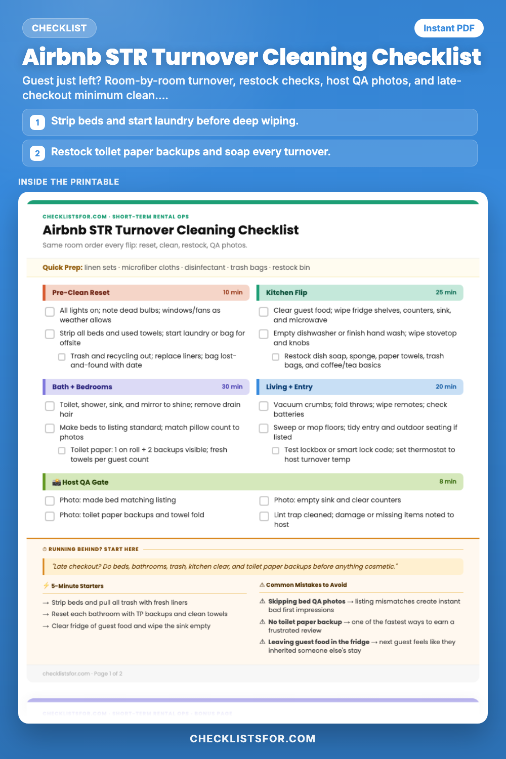Airbnb STR Turnover Cleaning Checklist cover, interactive checklist