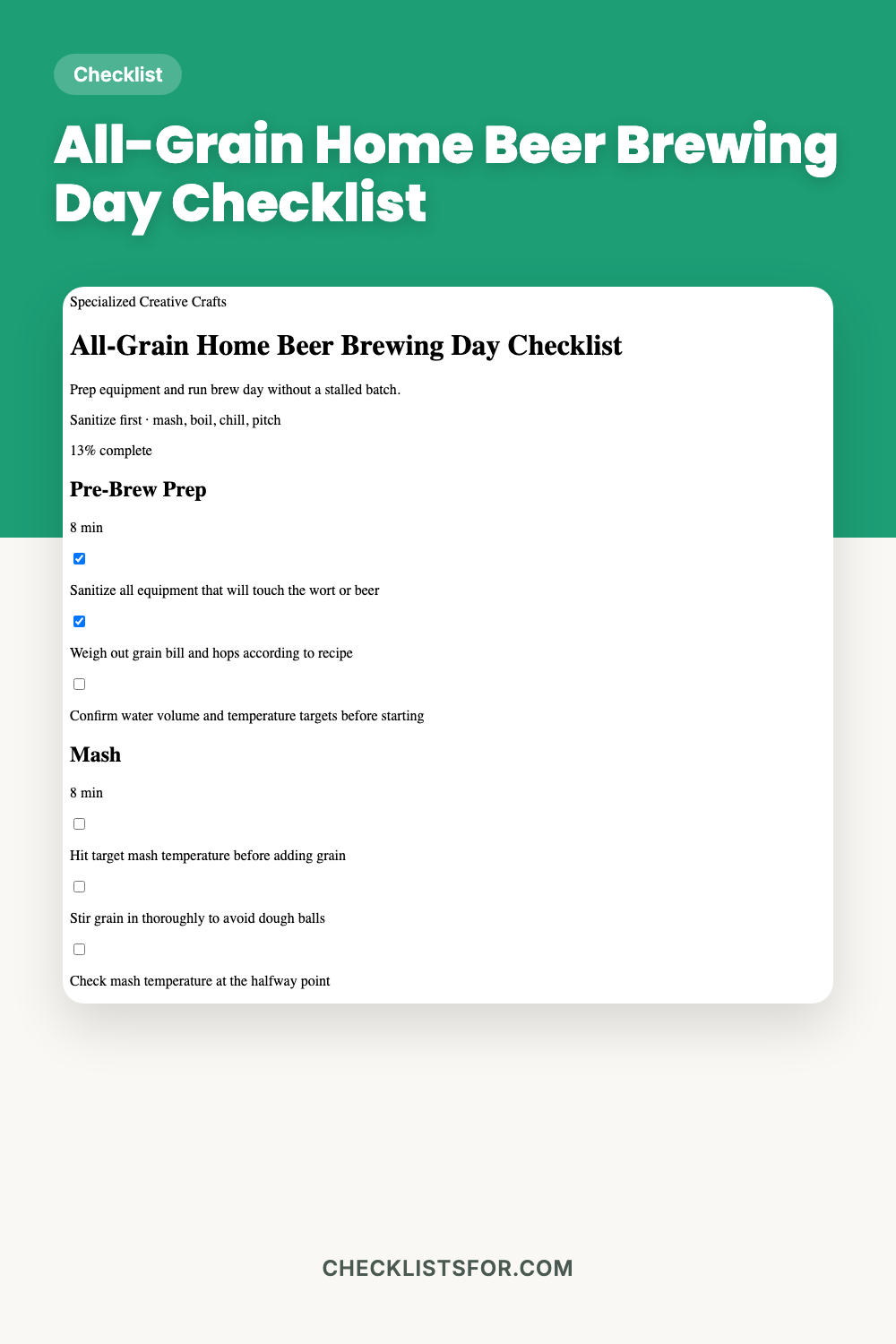 All-Grain Home Beer Brewing Day Checklist