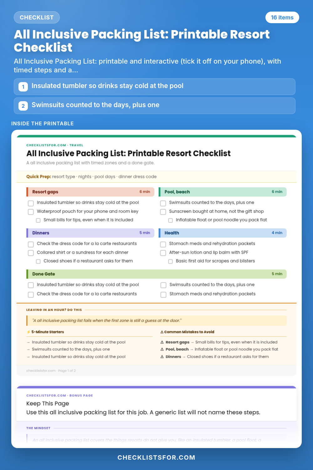All Inclusive Packing List: Printable Resort Checklist