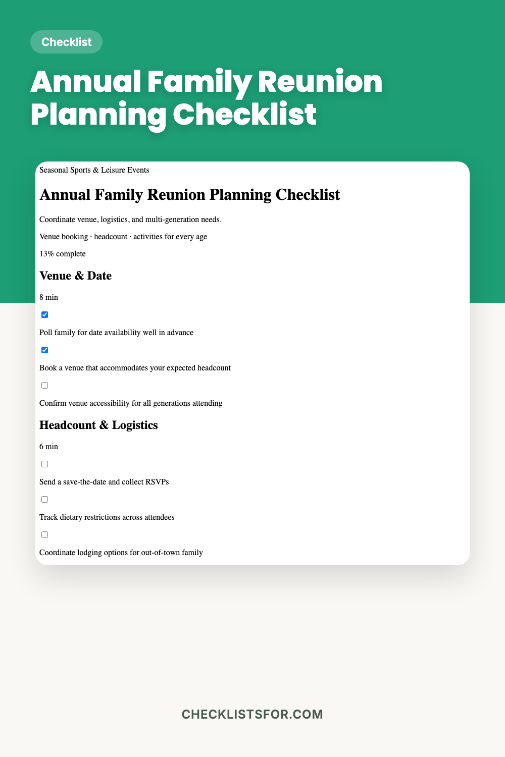 Annual Family Reunion Planning Checklist