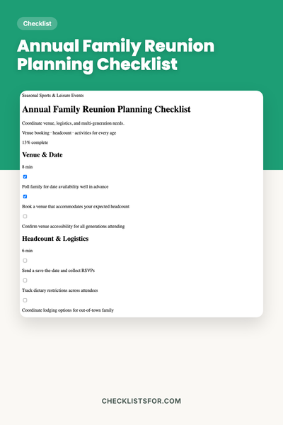 Annual Family Reunion Planning Checklist