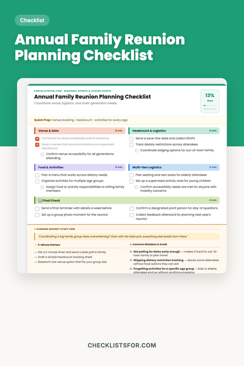Annual Family Reunion Planning, Venue Staging & Multi-Gen Logistics Checklist cover