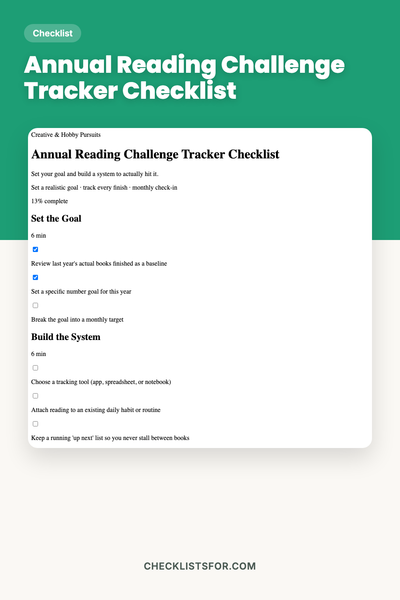 Annual Reading Challenge Tracker Checklist