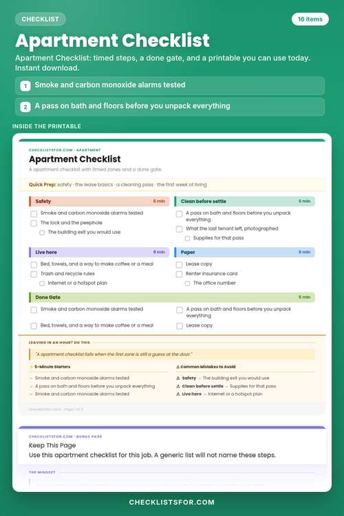 Apartment Checklist cover, interactive checklist