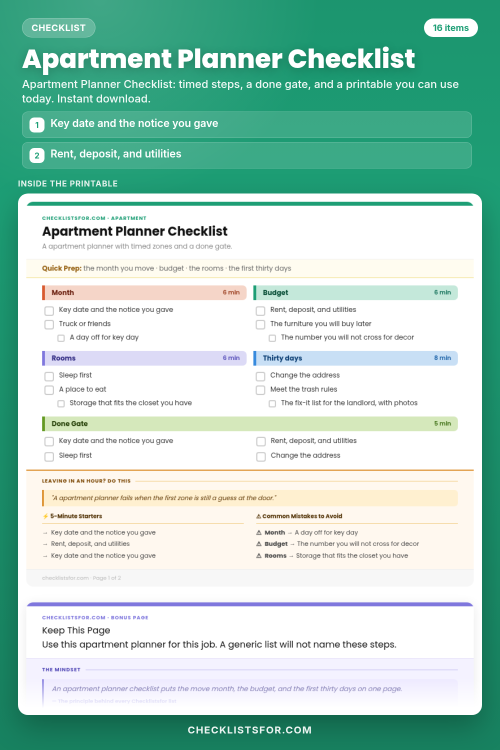 Apartment Planner Checklist