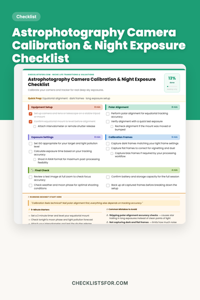 Astrophotography Camera Calibration & Night Exposure Checklist
