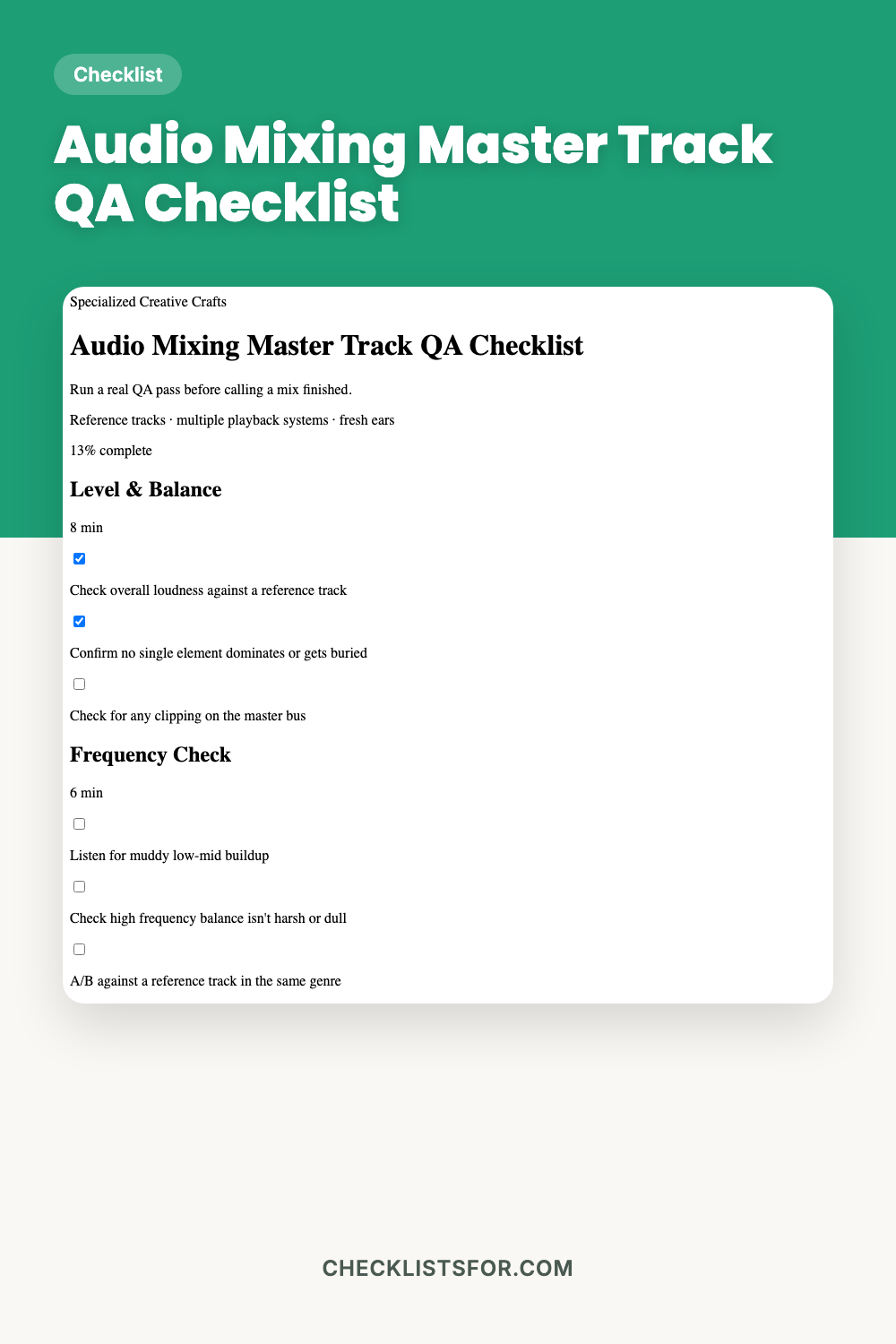 Audio Mixing Master Track QA Checklist