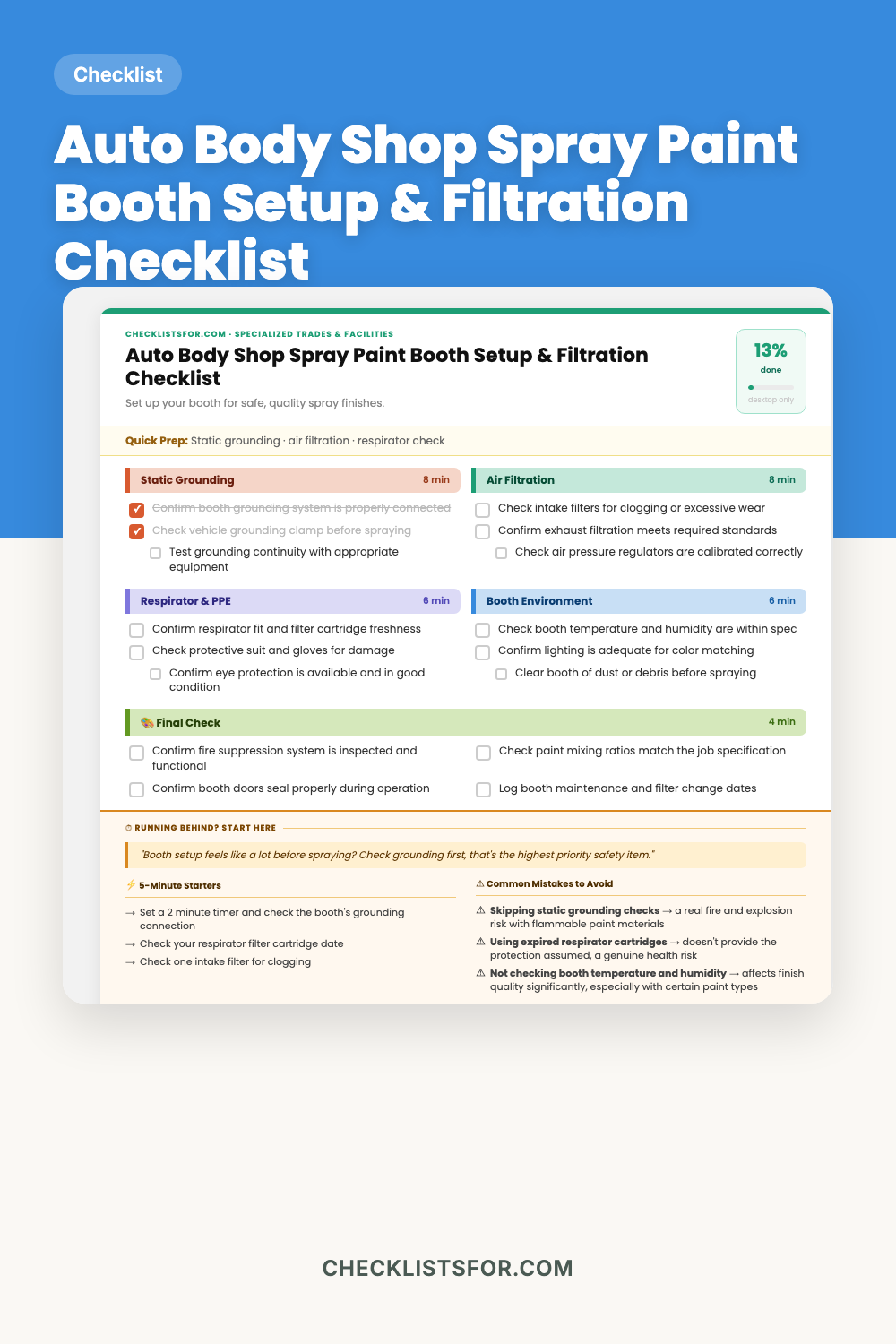 Auto Body Shop Spray Paint Booth Setup & Air Filtration Checklist cover