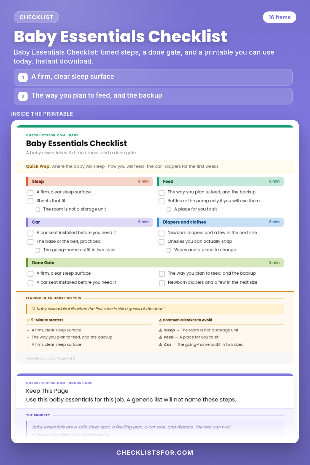 Baby Essentials Checklist cover, interactive checklist