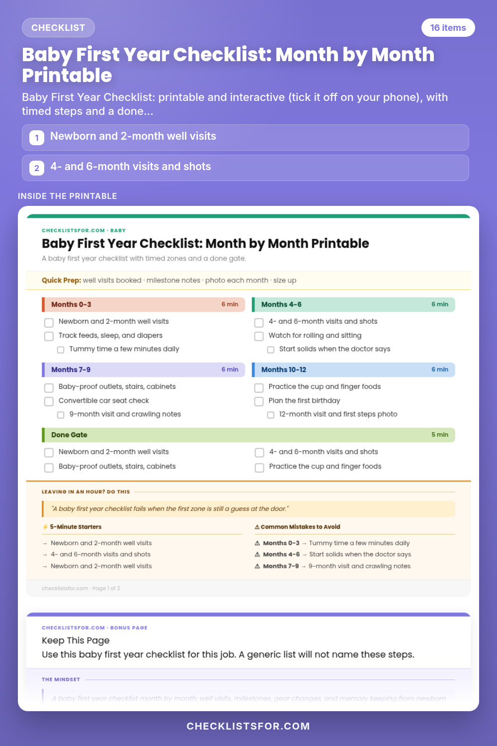 Baby First Year Checklist: Month by Month Printable