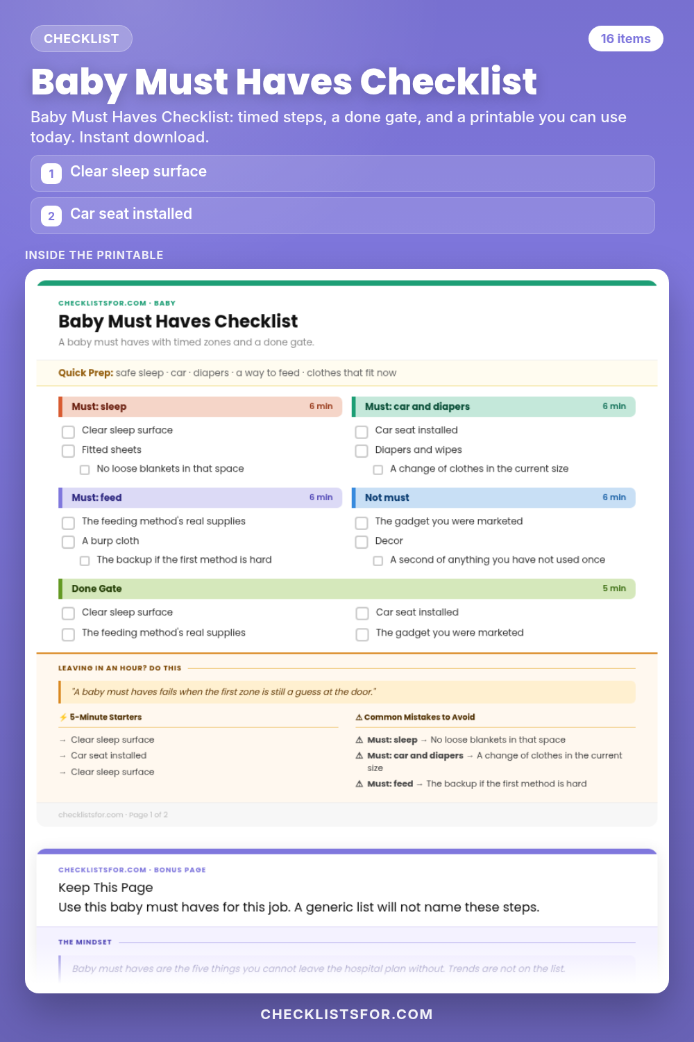 Baby Must Haves Checklist cover, interactive checklist