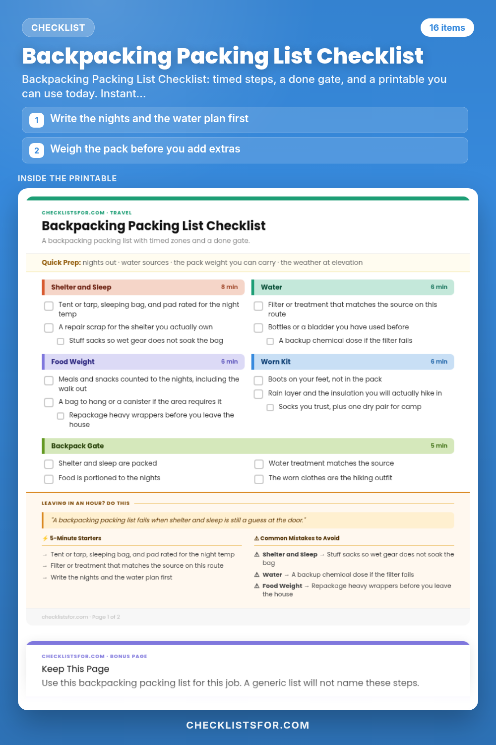 Backpacking Packing List Checklist