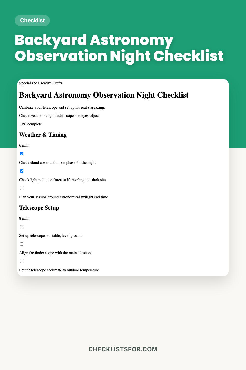 Backyard Astronomy Observation Night Checklist