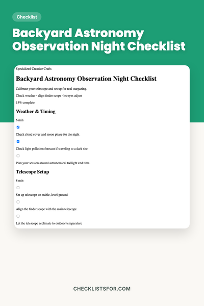 Backyard Astronomy Observation Night Checklist