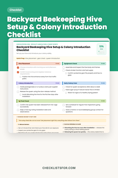 Backyard Beekeeping Hive Setup & Colony Introduction Checklist
