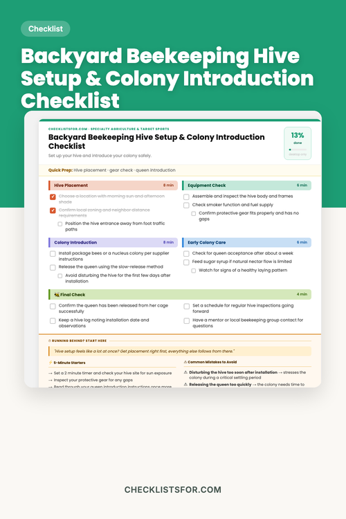 Backyard Beekeeping Hive Setup & Spring Colony Introduction Checklist cover
