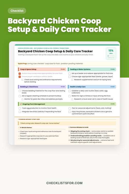 Backyard Chicken Coop Setup & Daily Care Tracker cover, interactive checklist