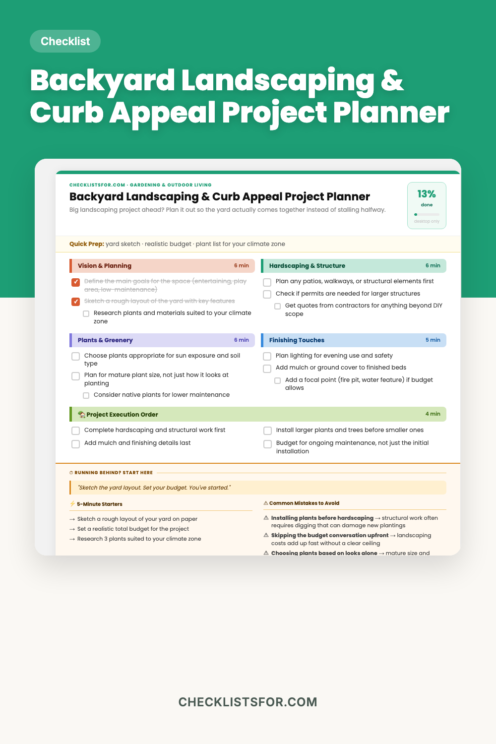 Backyard Landscaping & Curb Appeal Project Planner cover, interactive checklist