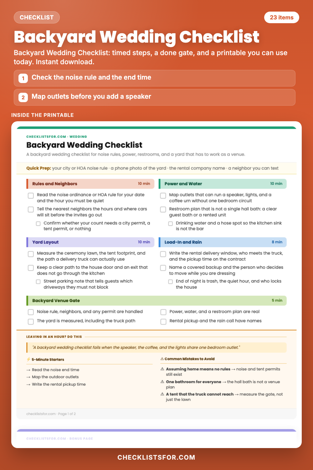 Backyard Wedding Checklist cover, interactive checklist