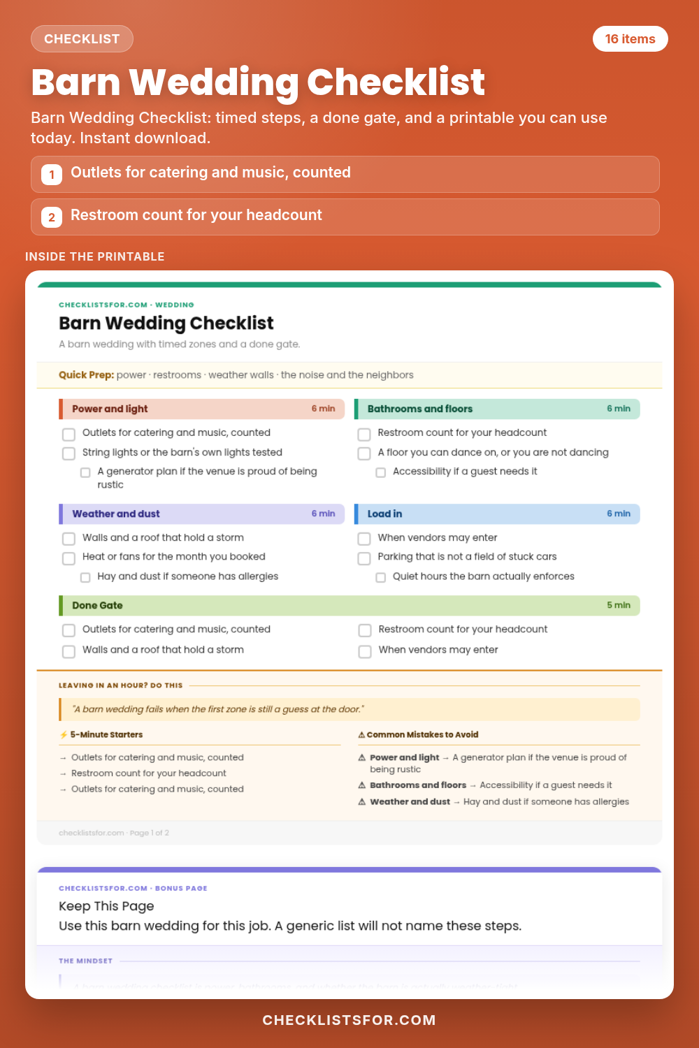 Barn Wedding Checklist cover, interactive checklist