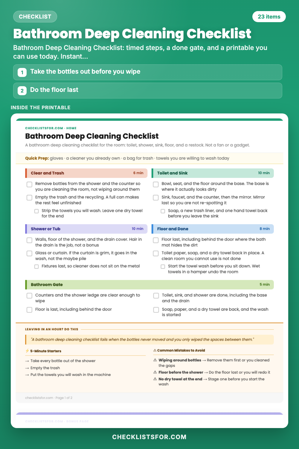 Bathroom Deep Cleaning Checklist cover, interactive checklist