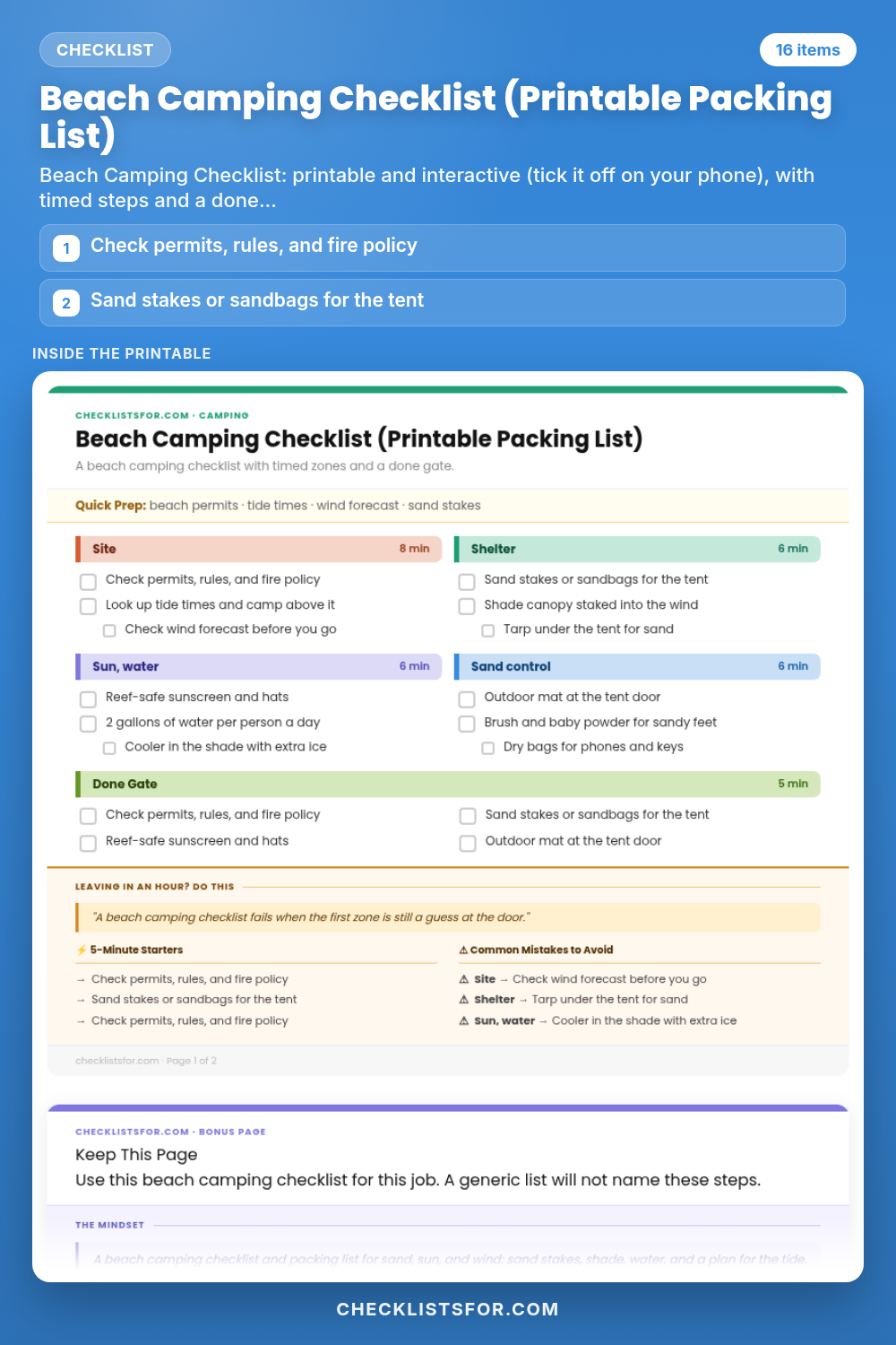 Beach Camping Checklist (Printable Packing List)