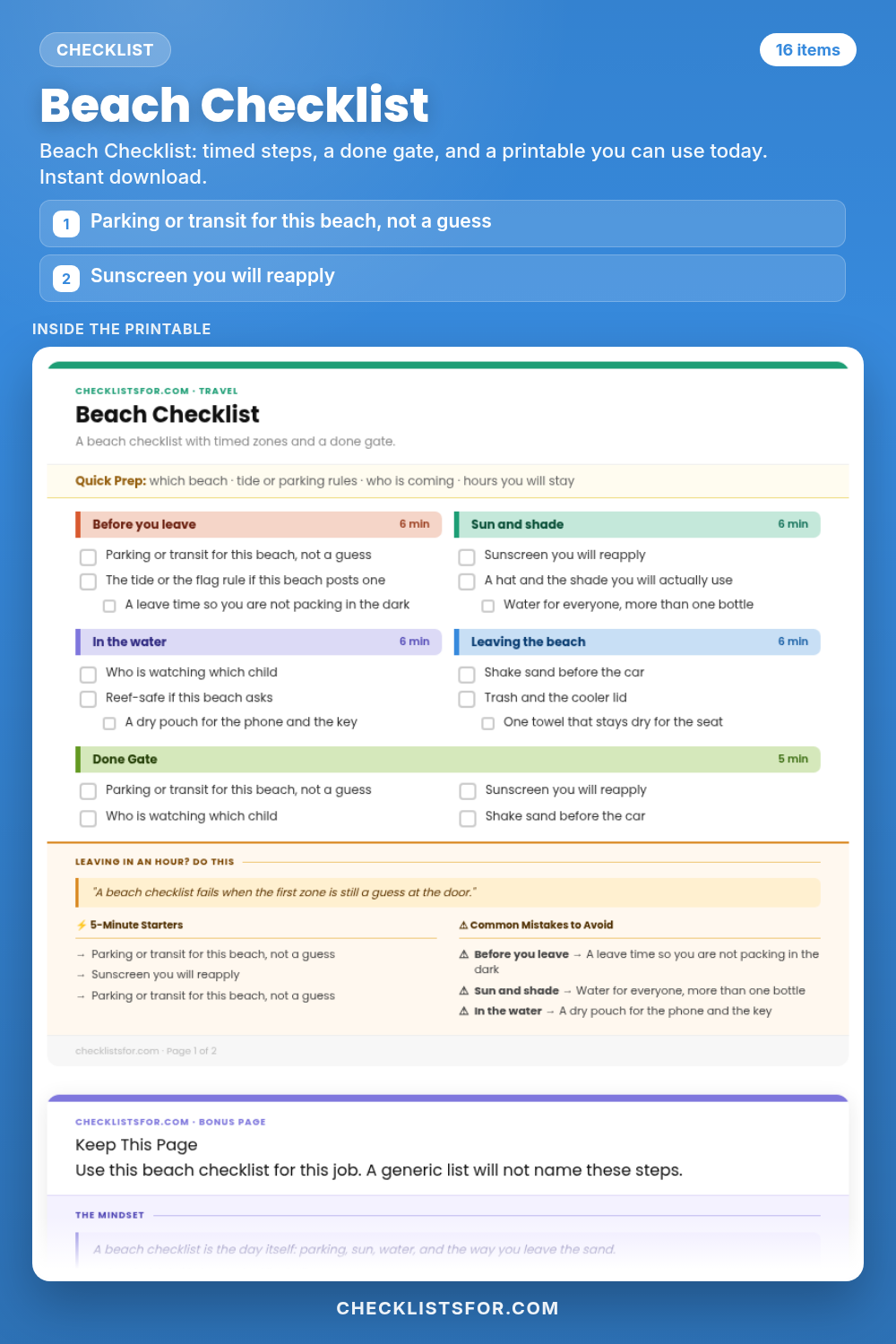 Beach Checklist cover, interactive checklist
