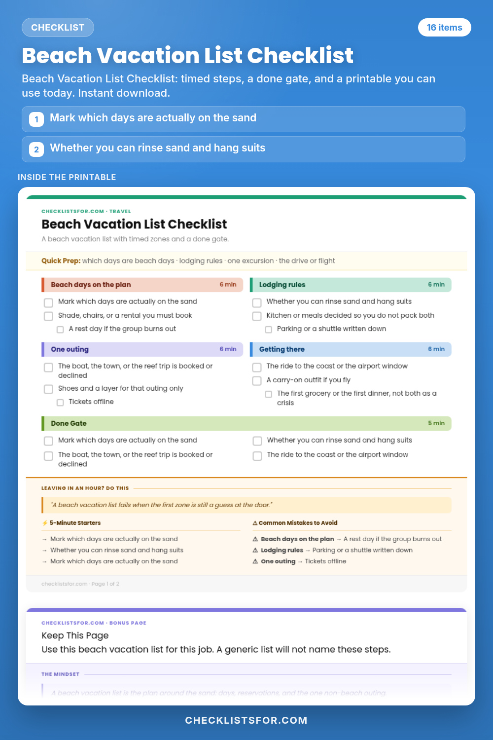 Beach Vacation List Checklist