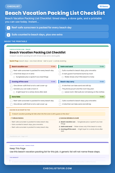 Beach Vacation Packing List Checklist