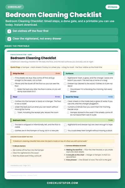 Bedroom Cleaning Checklist