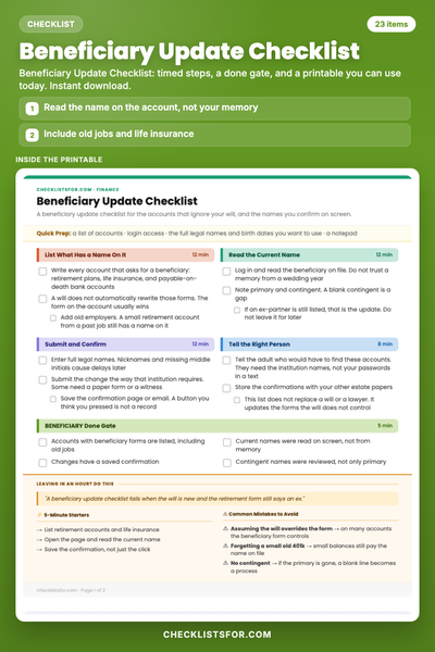 Beneficiary Update Checklist