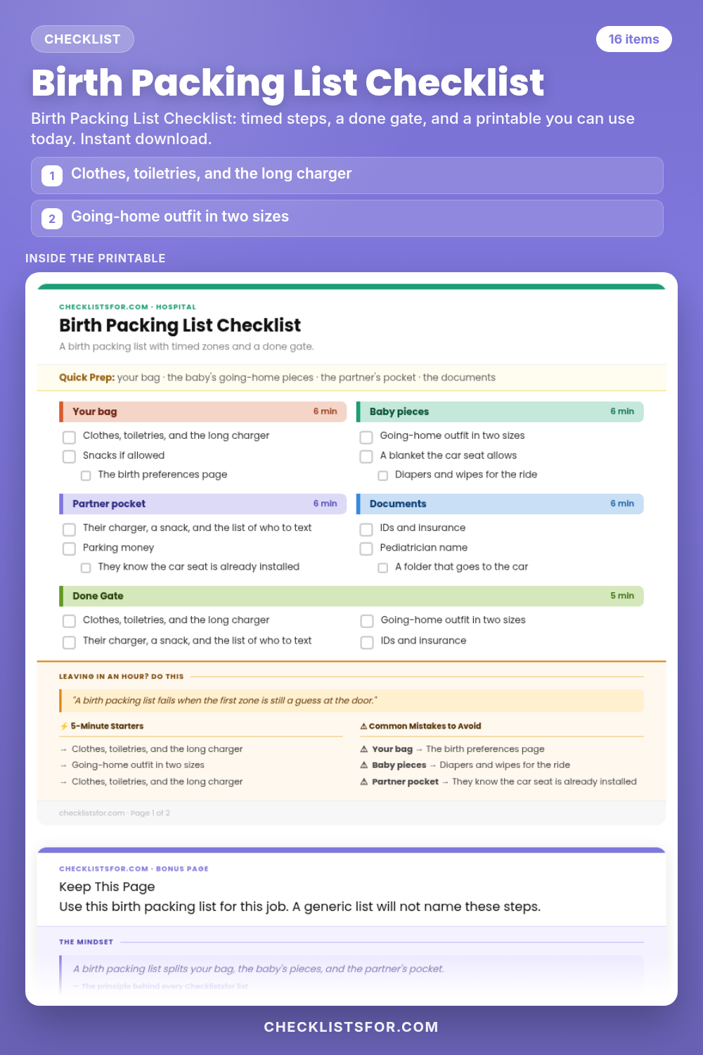 Birth Packing List Checklist