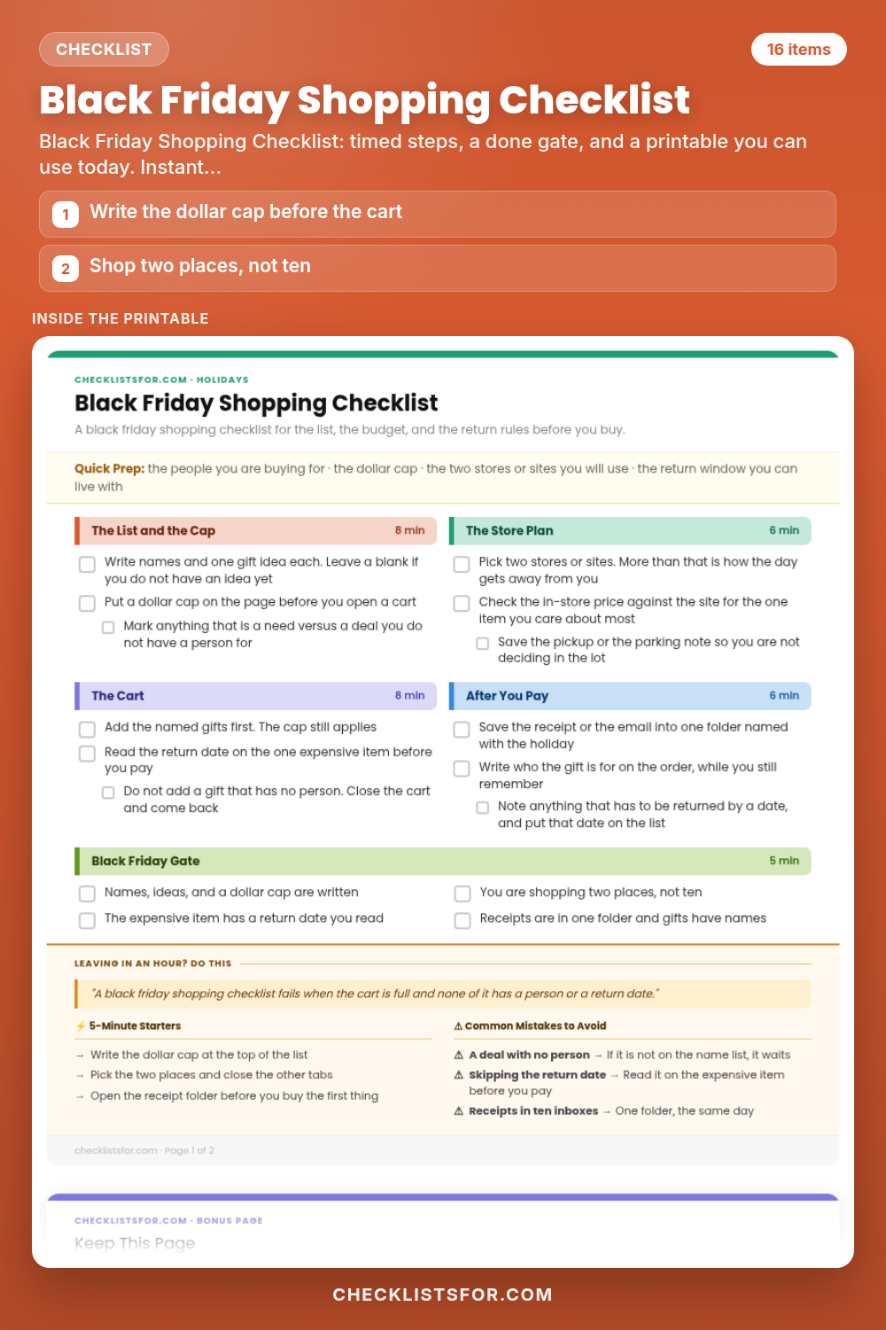 Black Friday Shopping Checklist cover, interactive checklist