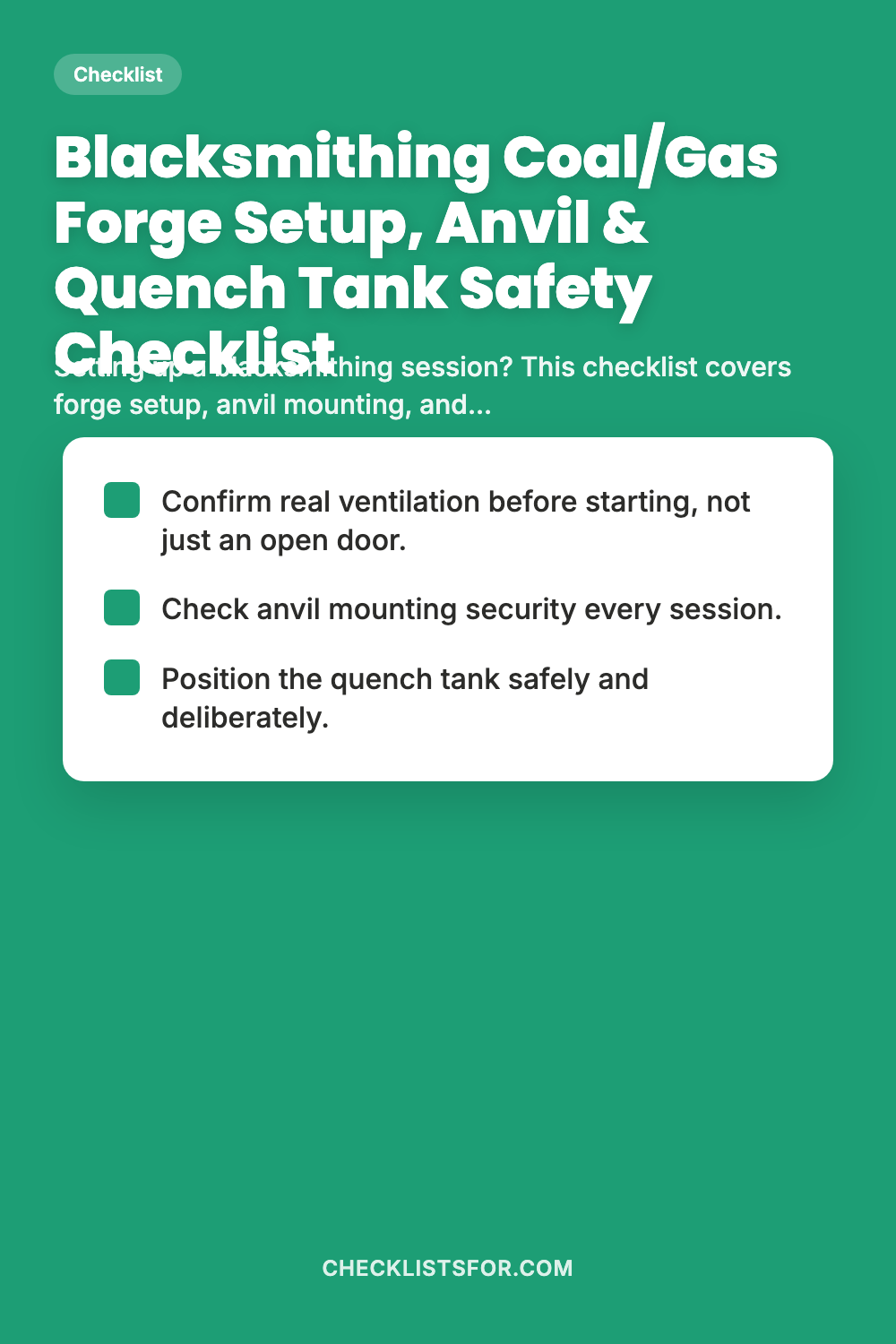 Blacksmithing Coal/Gas Forge Setup, Anvil & Quench Tank Safety Checklist
