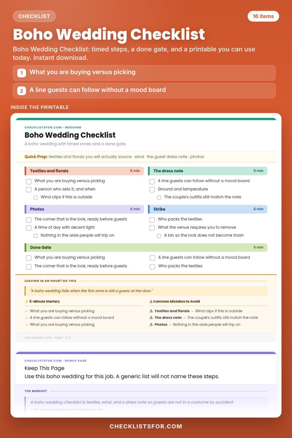 Boho Wedding Checklist