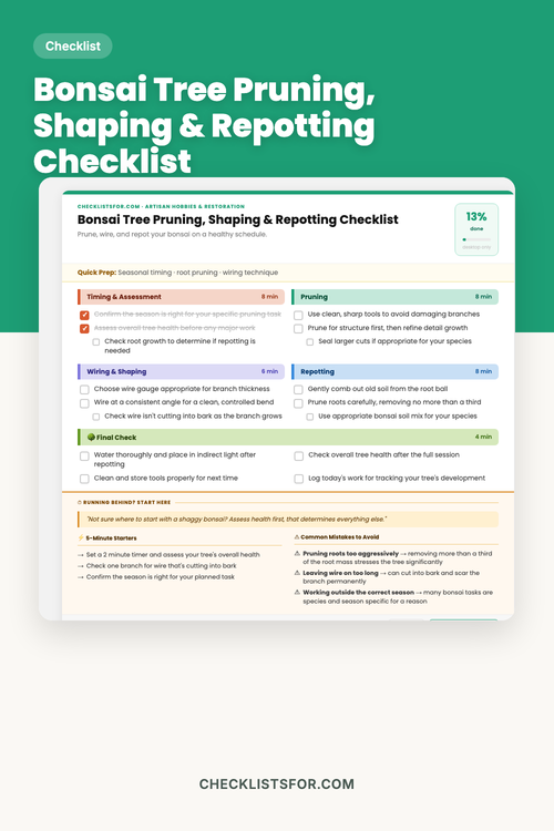 Bonsai Tree Pruning, Shaping & Repotting Blueprint Checklist cover