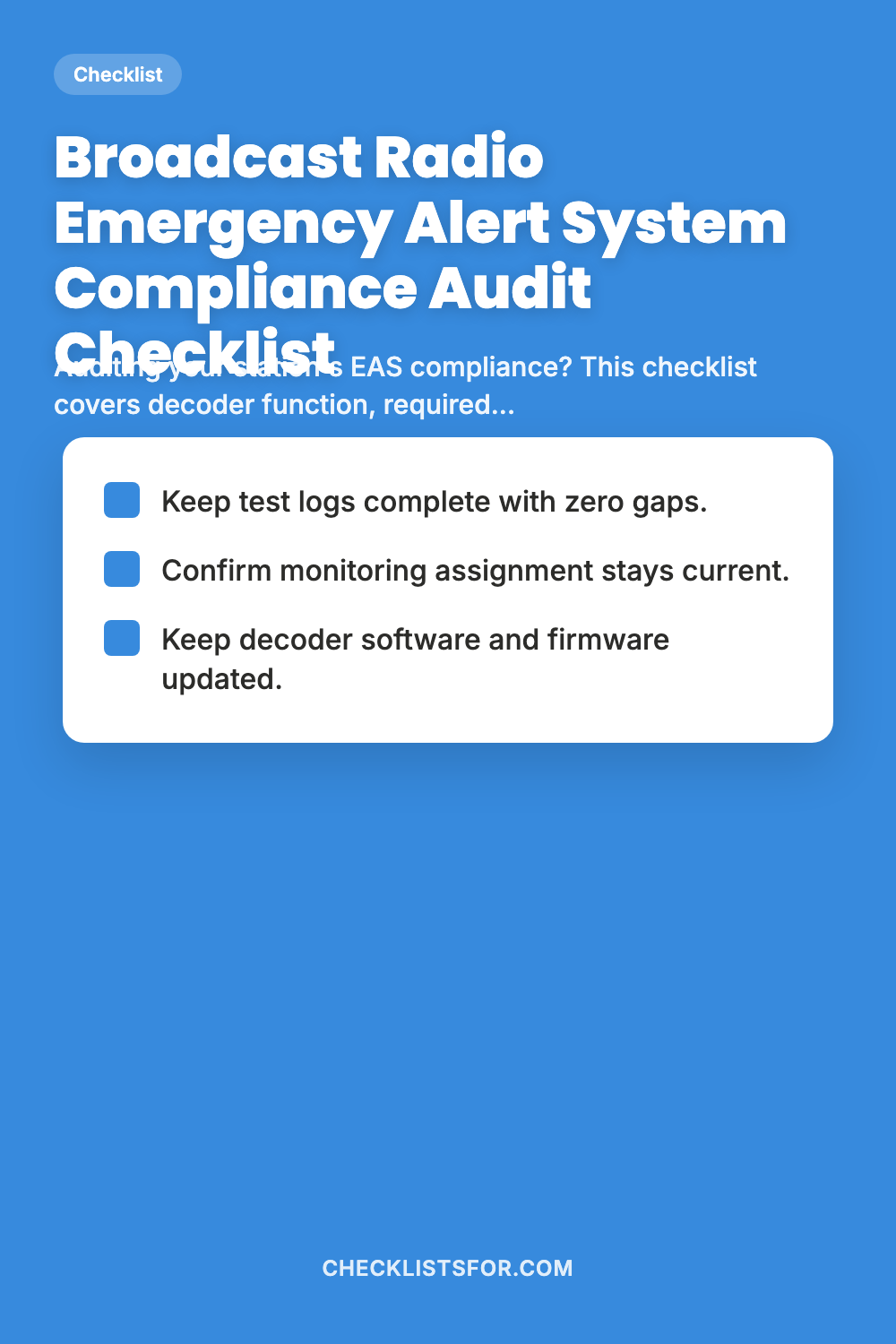 Broadcast Radio Emergency Alert System (EAS) Compliance Audit Checklist cover