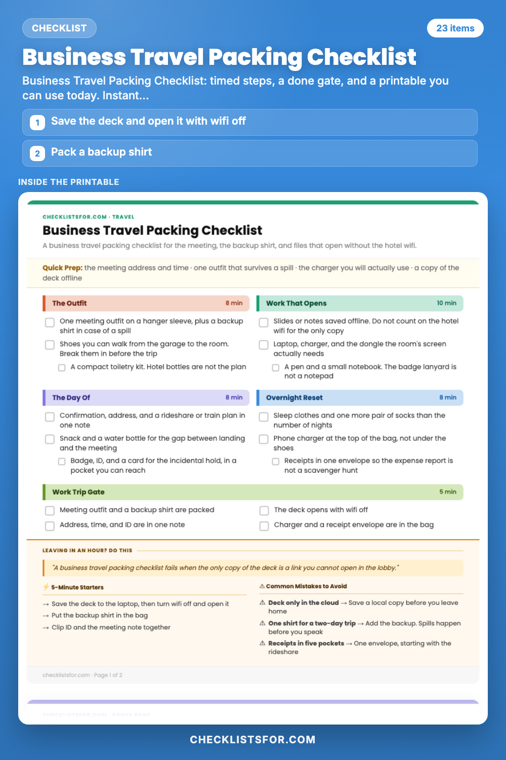 Business Travel Packing Checklist