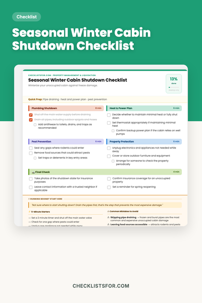 Seasonal Winter Cabin Shutdown Checklist